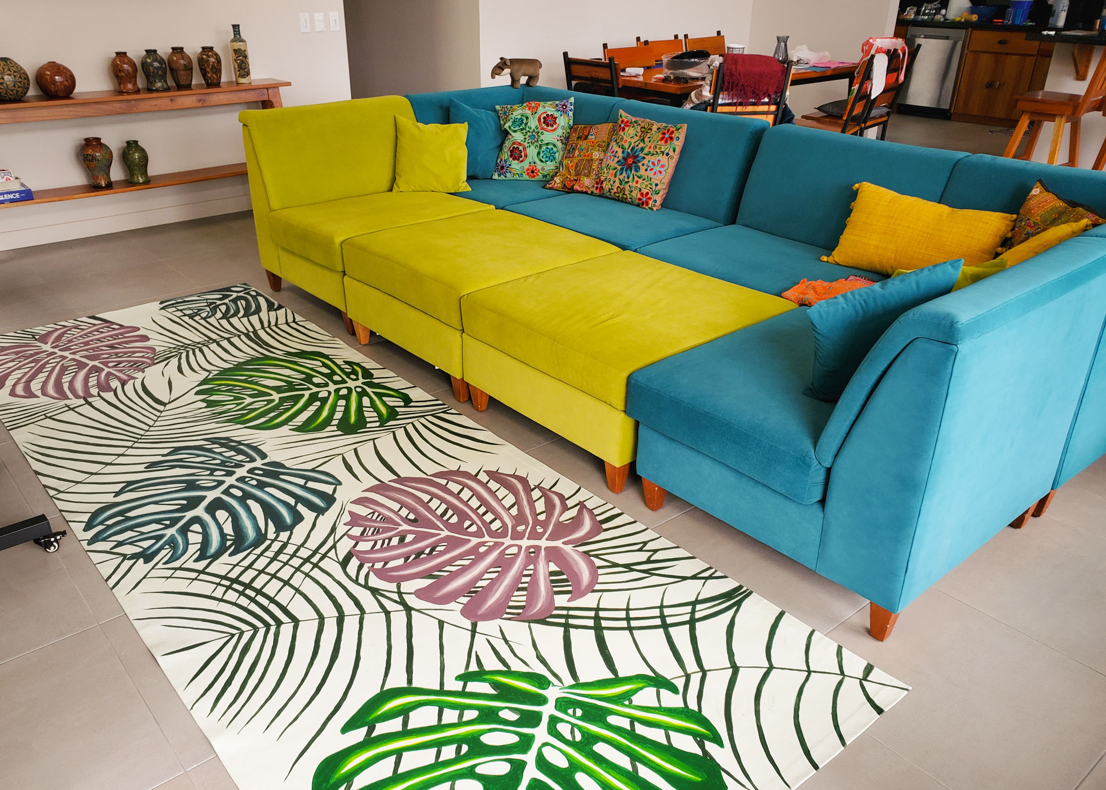 Canvas Rug matching couch in Lake Arenal Home