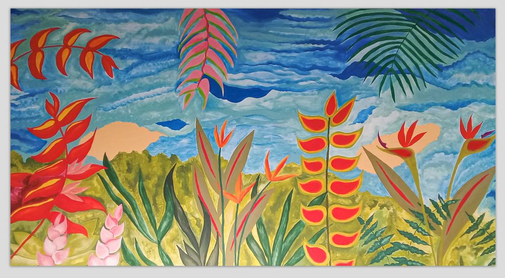 Tropical flowers canvas area rug