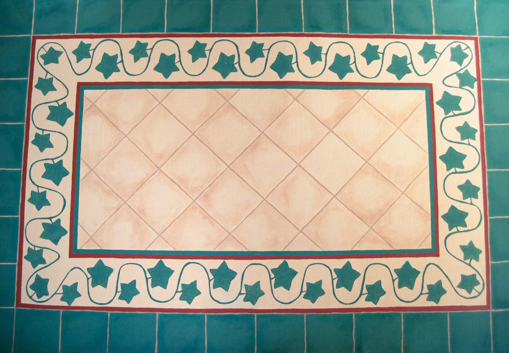 Canvas floor cloth painted to look like tile