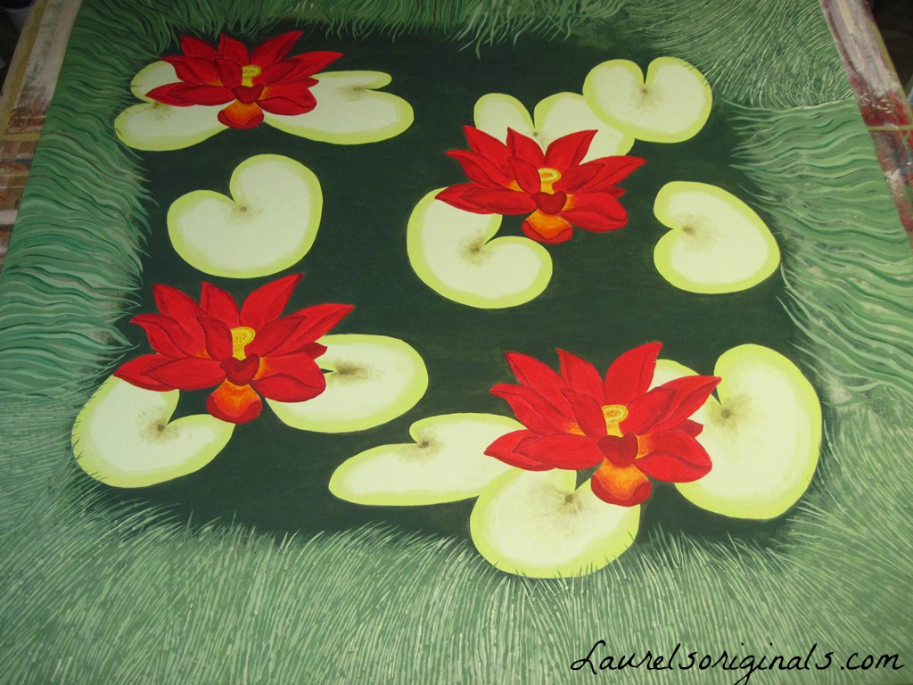 red lotus floating on pond canvas rug